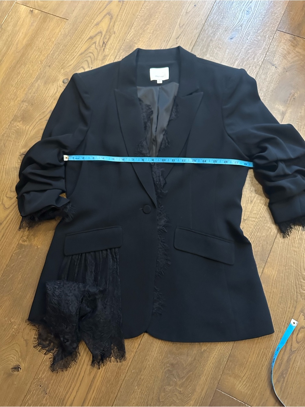 Cinq a Sept Black Asymmetric Lace-Trim Blazer - Picture 9 of 16